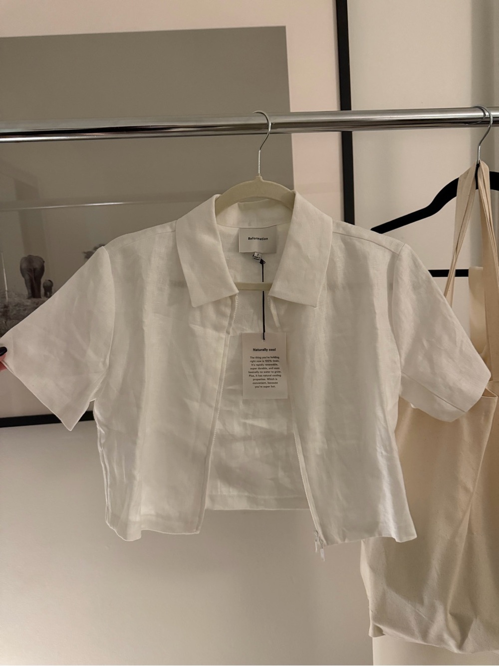 Reformation White Linen Cropped Button-Front Top